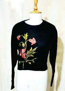 Embroider Floral Black Sweater size-36-38