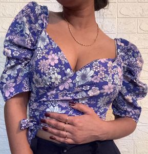 Beautiful Blue Wrap Around Top