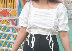 Tokyo Talkies Smoked Puff Sleeves Pure Cotton Top