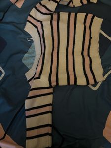 Striped Knit Pullover off shoulder