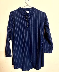 Striped Mandarin Collar Top