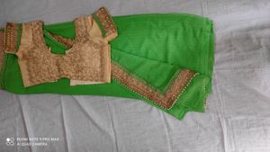 Green Pearl Saree With Blouse New