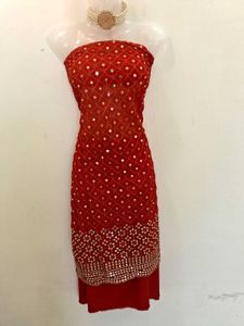 Red Mirror Work Dress Material without duppta