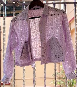 Lilac Eyelet Cropped shirt