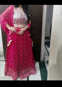 🔥 Hot Pink Mirror Work Lahenga 🔥