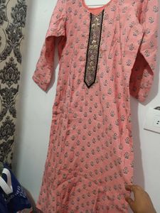 Peach Floral Print Kurti with Embellishments