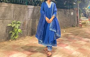 Partywear blue anarkali Trouser Dupatta Set 💙✨