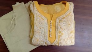 🌼Sunshine Yellow Chikankari Embroidered Kurti🌼