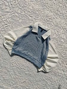 Shein Stylish Blue Knit Sweater Vest