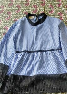 Striped Blouse with Black Trim