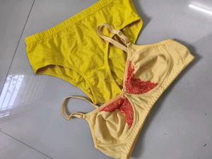 Yellow Cotton Bra Penty
