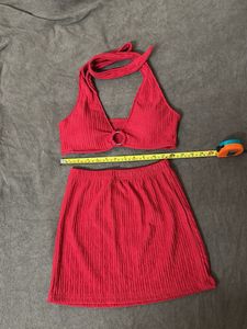 Red 2 Piece Coord Top And Skirt