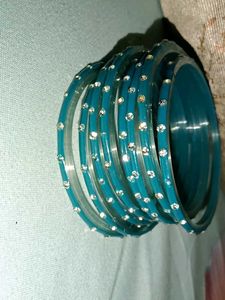 Teal Beaded Bangles - Set of 7