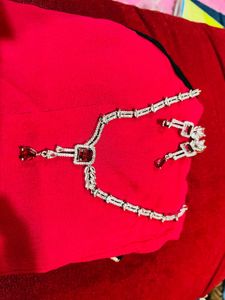 American Diamond Red &amp; Silver Jewelry Set NewWdtag