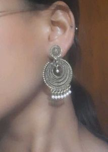 Golden &amp; Black Earrings With Tiny Pearl