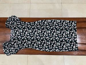 Black Floral Print boycon midi dress
