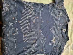 Mens Self Printed Blue T Shirt In L 40 Size