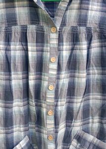 Imported Thin metallic Plaid Shirt Dress