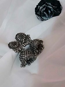 Silver Tone Jhumka Earrings