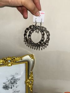 Mirror Detail Silver Tone Dangle Earrings