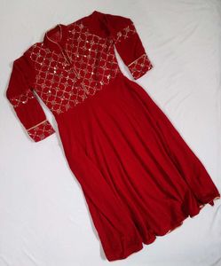 Winter wear Velvet Red Embroidered Kurta Set
