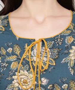 Blue Floral Cotton Maxi Dress Woman