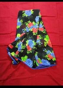 Floral Black Chiffon Saree