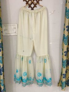 White &amp; Blue Sequence Sharara Set