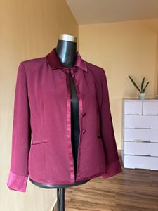Maroon Blazer With Satin Collar And Buttons.