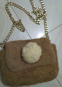 Cute Brown Fuzzy Pom-Pom Chain Bag