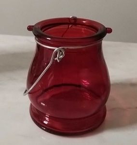 Red Glass Tea Light Candle Holder with Handle