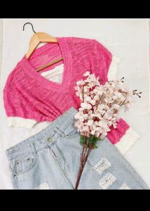 Pink V-Neck Knit Top