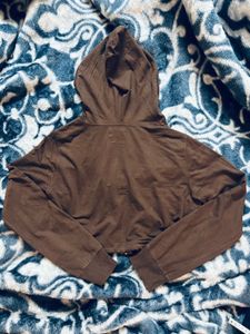 Vintage Zara TRF Brown Cropped Zip Up Hoodie