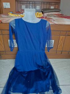 Navy Blue Sheer Overlay Dress