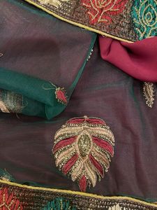 Elegant Embroidered Saree with Intricate Leaf Desi