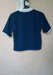 Navy Blue Polo Crop Top