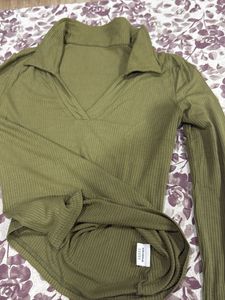 Olive Green Ribbed Long Sleeve Top