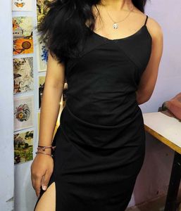 black bodycon slip dress