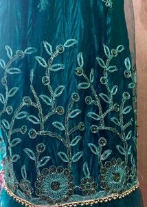 Teal Embroidered Dress Material