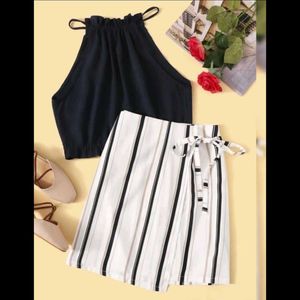 Solid Top With Striped Skirt