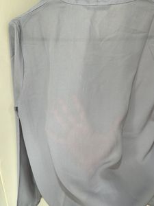 Formal Top With Tie Up Neck Line Detailing In Grey Color And Full Sleeves