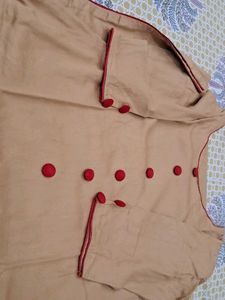 Beige &amp; Red Salwar Kameez Set