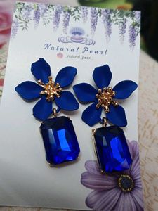 Blue Floral Statement Earrings