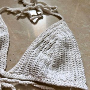 Hand Made Crochet Off-white Tieup Top