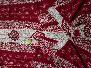 Red &amp; White Floral Batik Fabric