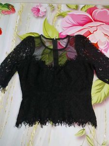 (444)Elegant Black Lace Top