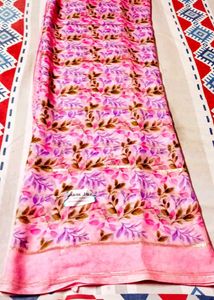 Pink Floral Print Saree