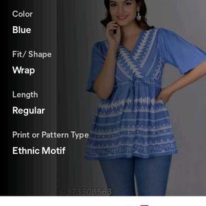 Blue and White Print Top