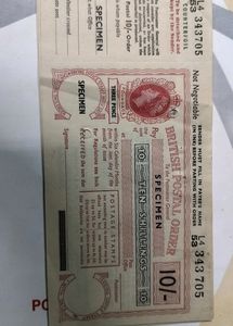 Indian Postal Order British Postal Order Specimen