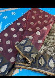 Burgundy Polka Dot Saree
